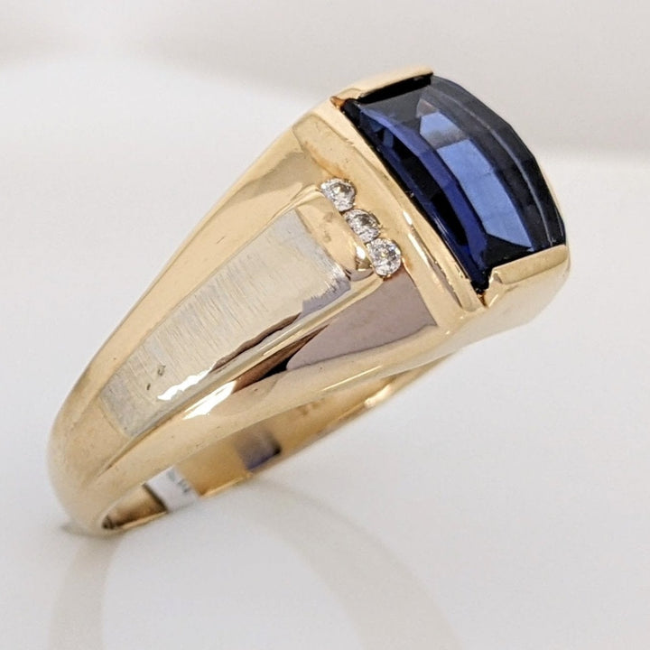 14K LAB-CREATED SAPPHIRE CHECKERBOARD 8X9.5 WITH .12 DIAMOND TOTAL WEIGHT ESTATE RING 7.9 GRAMS