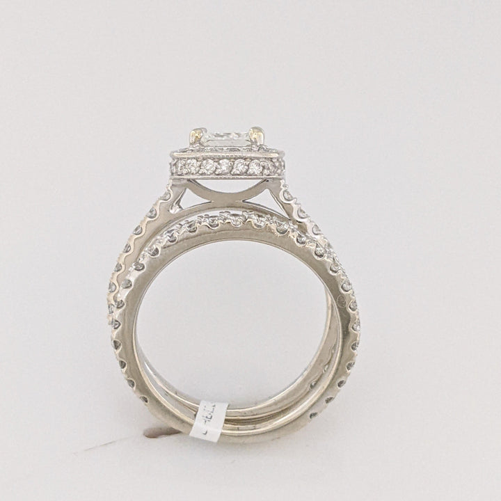 14K WHITE 1.61 CARAT TOTAL WEIGHT DIAMOND PRINCESS CUT WITH (90) MELEE ESTATE RING & BAND SET 5.5 GRAMS
