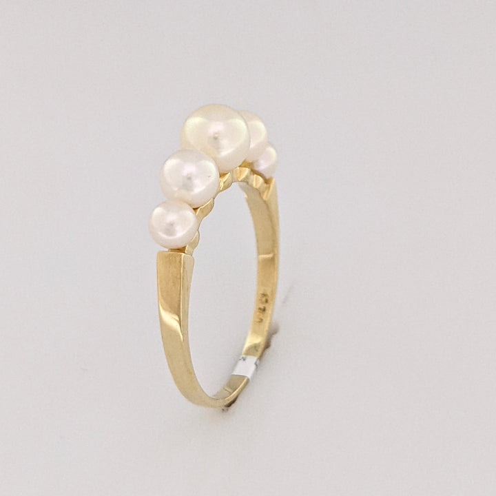 18K PEARL ROUND (5) GRADUATED ESTATE RING 2.5 GRAMS