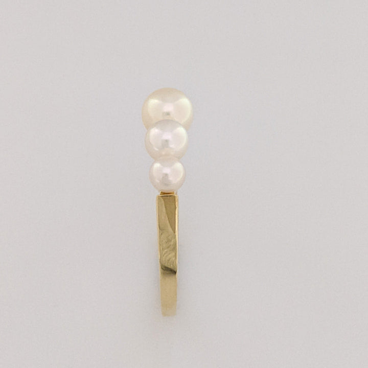 18K PEARL ROUND (5) GRADUATED ESTATE RING 2.5 GRAMS