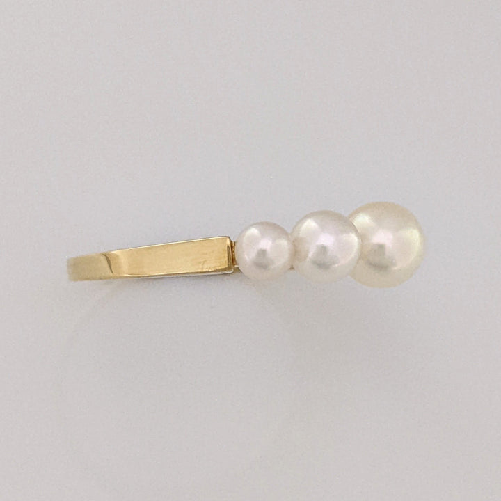 18K PEARL ROUND (5) GRADUATED ESTATE RING 2.5 GRAMS