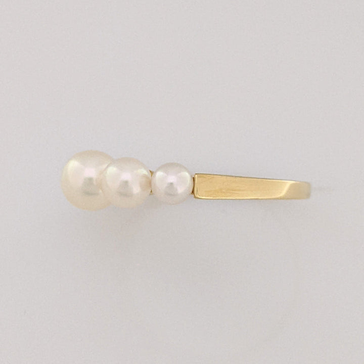 18K PEARL ROUND (5) GRADUATED ESTATE RING 2.5 GRAMS