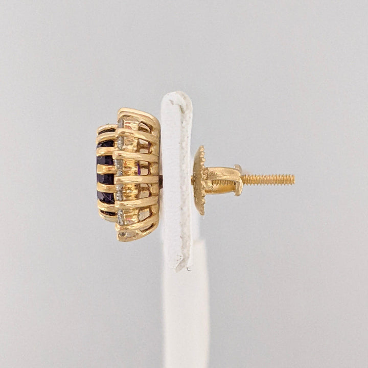 14K AMETHYST OVAL 4X6 WITH .35 DIAMOND TOTAL WEIGHT (28) ROUND ESTATE EARRINGS 3.1 GRAMS