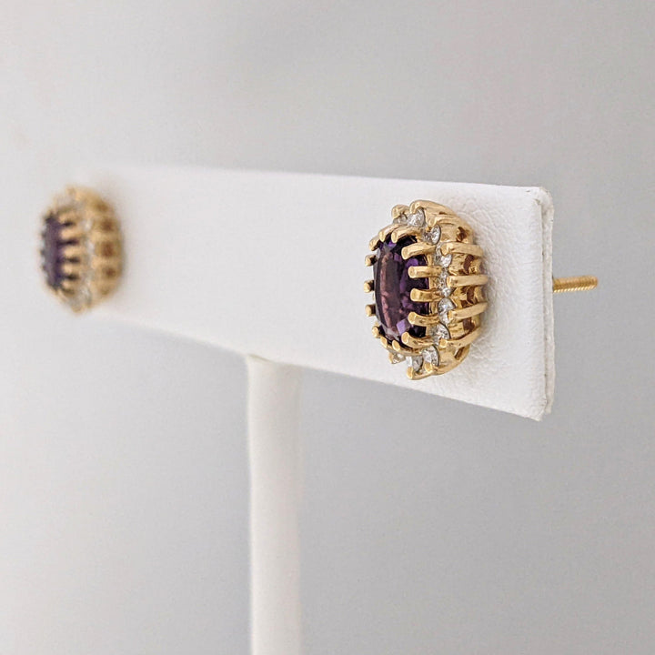 14K AMETHYST OVAL 4X6 WITH .35 DIAMOND TOTAL WEIGHT (28) ROUND ESTATE EARRINGS 3.1 GRAMS