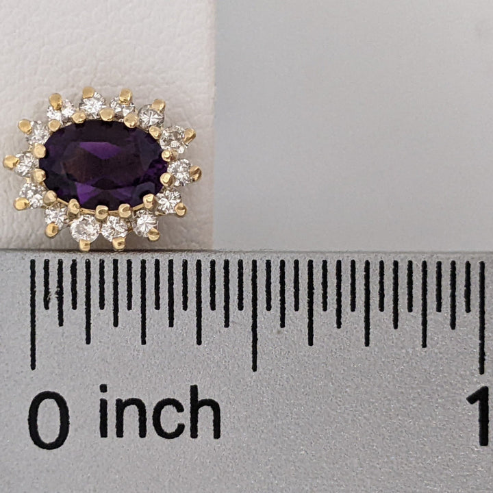 14K AMETHYST OVAL 4X6 WITH .35 DIAMOND TOTAL WEIGHT (28) ROUND ESTATE EARRINGS 3.1 GRAMS