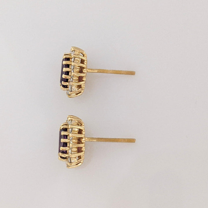 14K AMETHYST OVAL 4X6 WITH .35 DIAMOND TOTAL WEIGHT (28) ROUND ESTATE EARRINGS 3.1 GRAMS