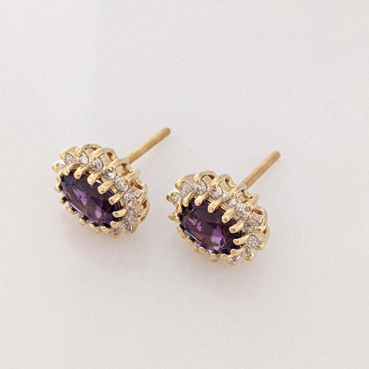 14K AMETHYST OVAL 4X6 WITH .35 DIAMOND TOTAL WEIGHT (28) ROUND ESTATE EARRINGS 3.1 GRAMS