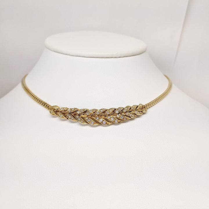 14K .93 CARAT TOTAL WEIGHT VS2 I DIAMOND ROUND (54) SIDEWAYS FEATHER NECKLACE 22.6 GRAMS