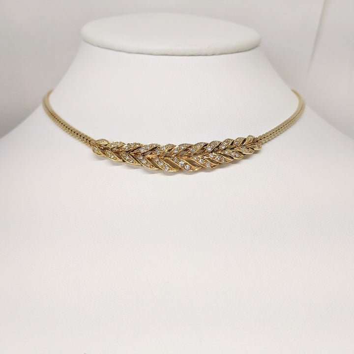 14K .93 CARAT TOTAL WEIGHT VS2 I DIAMOND ROUND (54) SIDEWAYS FEATHER NECKLACE 22.6 GRAMS