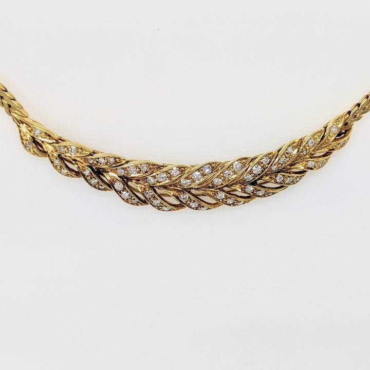 14K .93 CARAT TOTAL WEIGHT VS2 I DIAMOND ROUND (54) SIDEWAYS FEATHER NECKLACE 22.6 GRAMS