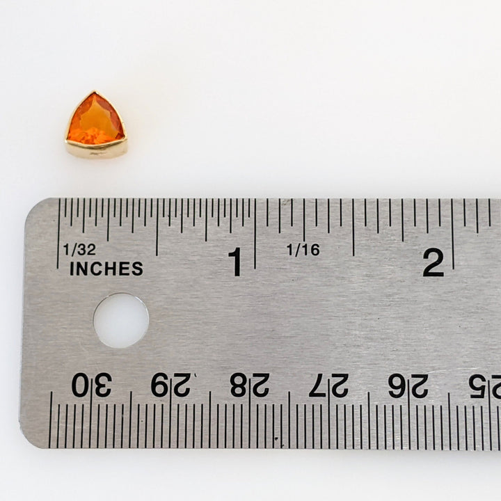 14K MEXICAN FIRE OPAL TRILLION 7MM BEZEL ESTATE EARRINGS 2.3 GRAMS