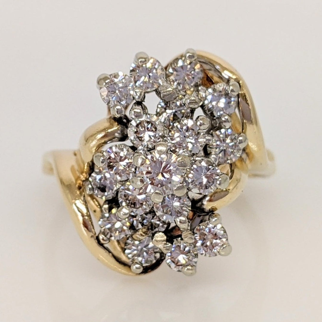 14K 1.31 CARAT TOTAL WEIGHT SI1 I DIAMOND ROUND (19) ESTATE CLUSTER RING 6.0 GRAMS