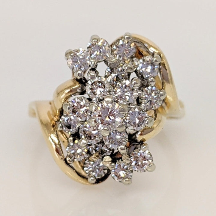 14K 1.31 CARAT TOTAL WEIGHT SI1 I DIAMOND ROUND (19) ESTATE CLUSTER RING 6.0 GRAMS