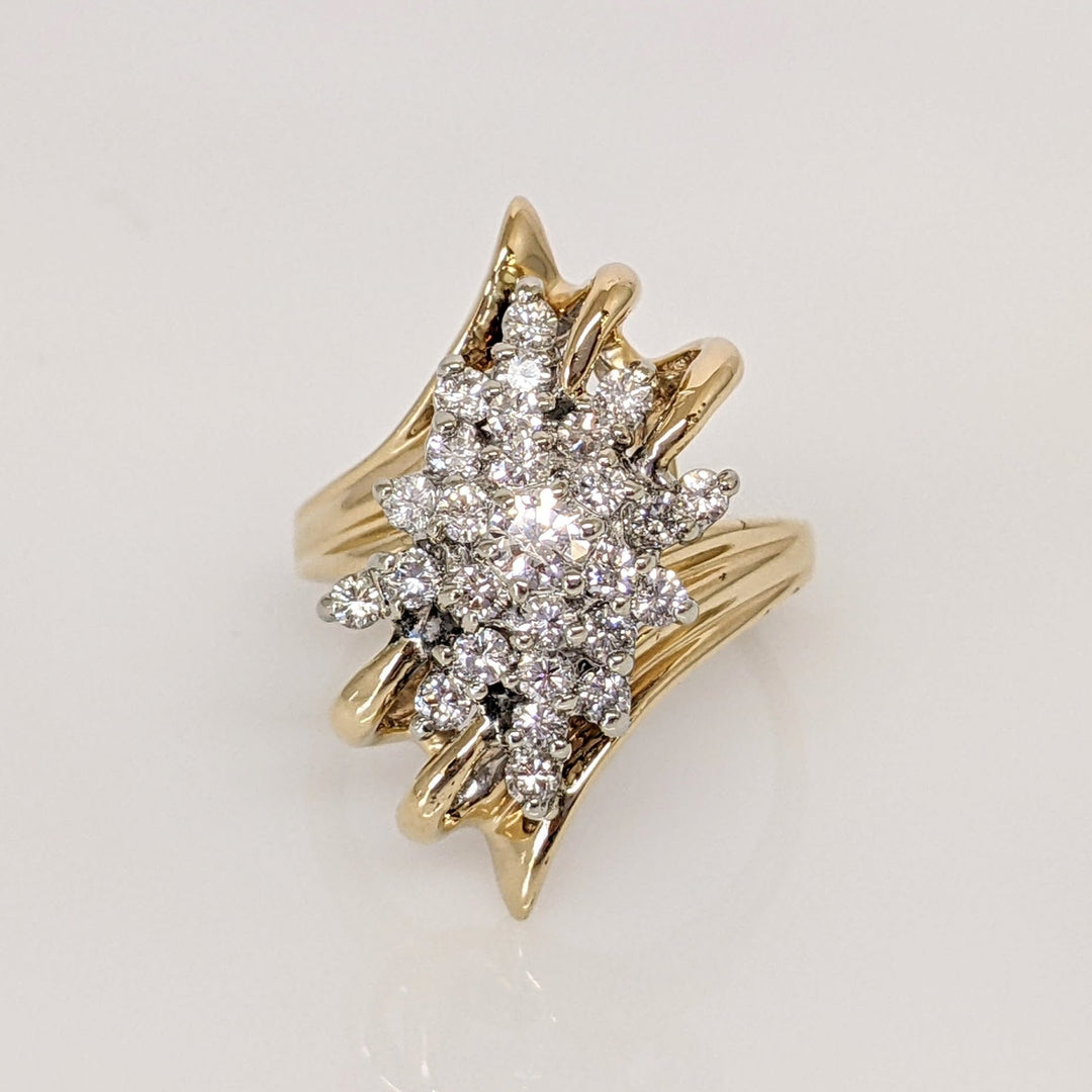 14K .93 CARAT TOTAL WEIGHT SI1 G DIAMOND ROUND (27) ESTATE CLUSTER RING 8.2 GRAMS