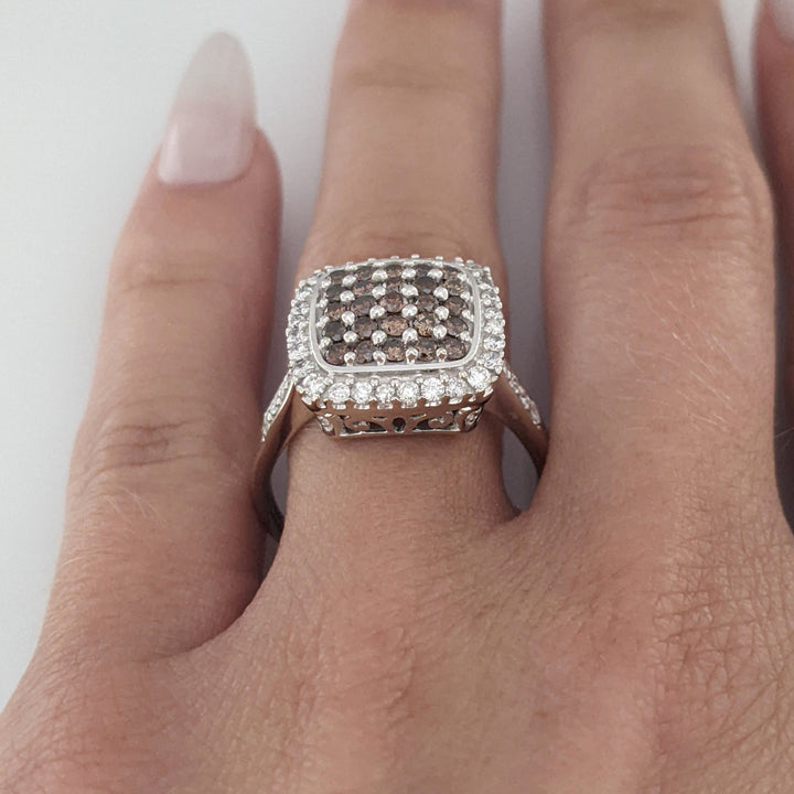 10K 1.03 CARAT TOTAL WEIGHT I1 H DIAMOND ROUND BROWN (25) WHITE (42) ESTATE RING 5.5 GRAMS