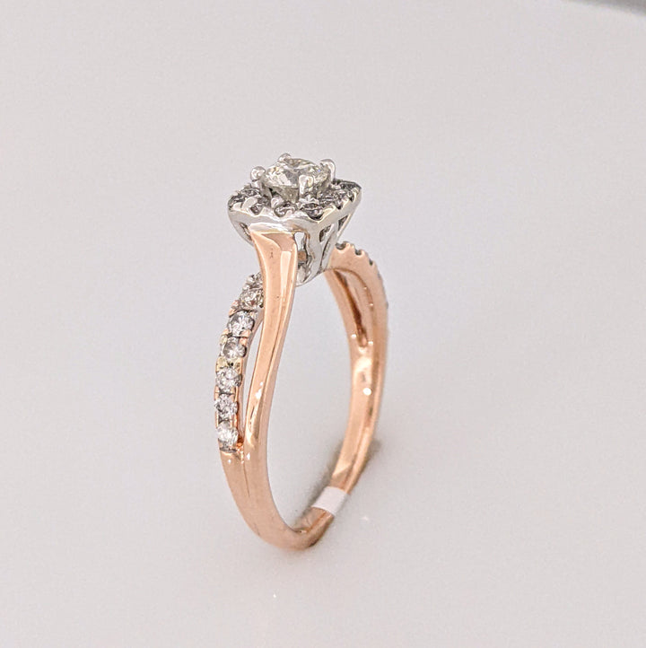 14K ROSE .82 CARAT TOTAL WEIGHT I1 H DIAMOND ROUND (27) ESTATE HALO RING 3.8 GRAMS