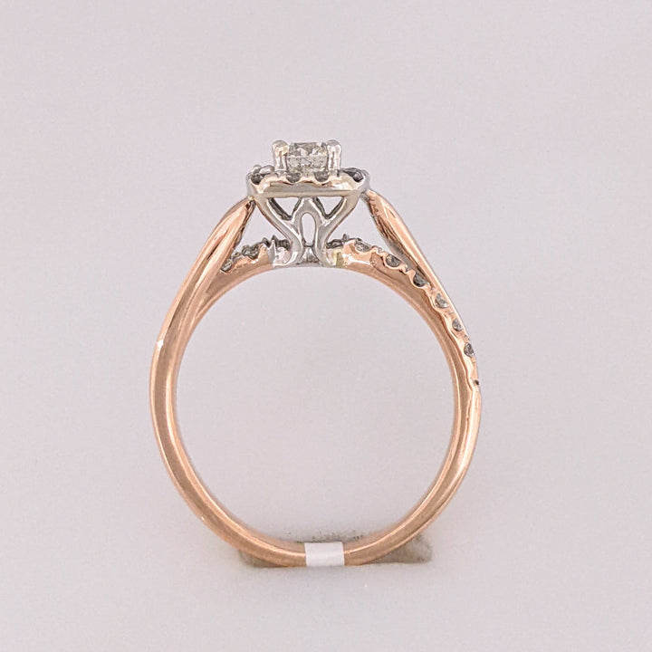 14K ROSE .82 CARAT TOTAL WEIGHT I1 H DIAMOND ROUND (27) ESTATE HALO RING 3.8 GRAMS
