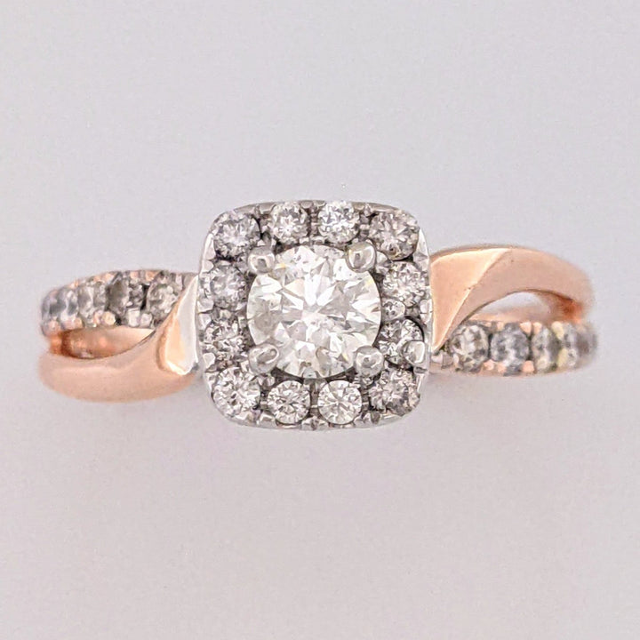 14K ROSE .82 CARAT TOTAL WEIGHT I1 H DIAMOND ROUND (27) ESTATE HALO RING 3.8 GRAMS
