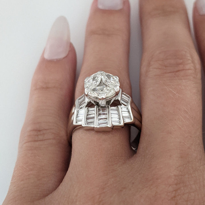 18K WHITE 2.06 CARAT TOTAL WEIGHT SI1 I DIAMOND MARQUISE (3) BAGUETTE (39) TRILLION (1) ESTATE RING 7.2 GRAMS