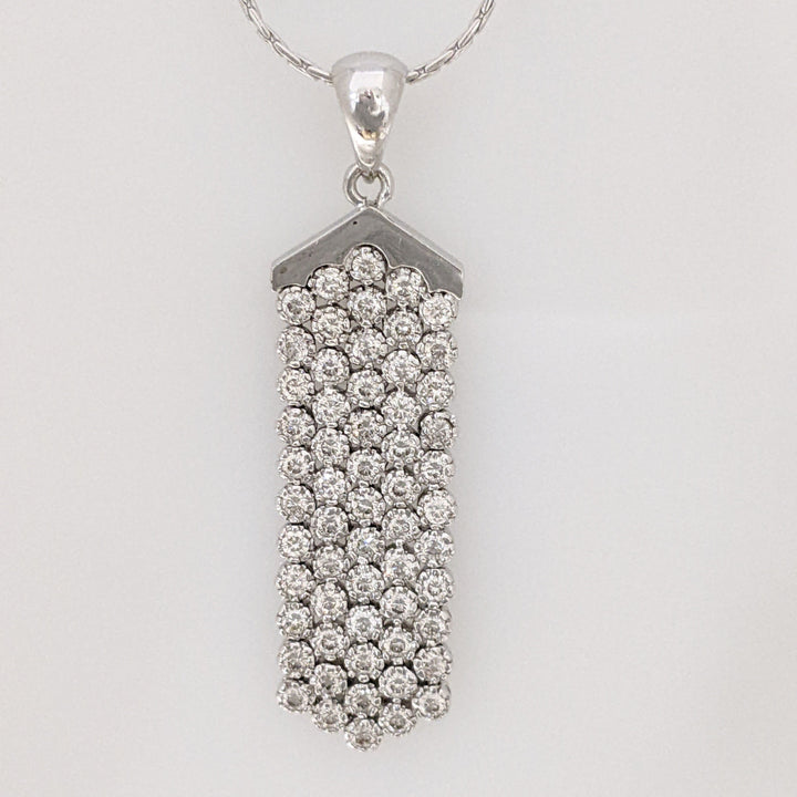 14K WHITE 1.20 CARAT TOTAL WEIGHT SI1 I DIAMOND ROUND (60) DANGLE ESTATE PENDANT & CHAIN 8.3 GRAMS