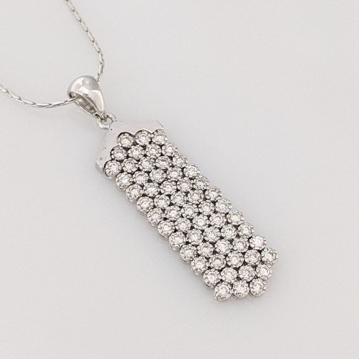 14K WHITE 1.20 CARAT TOTAL WEIGHT SI1 I DIAMOND ROUND (60) DANGLE ESTATE PENDANT & CHAIN 8.3 GRAMS