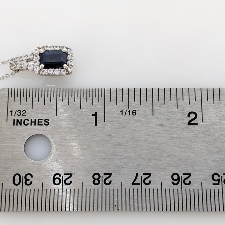 14K WHITE SAPPHIRE EMERALD CUT 5X7 WITH .48 DIAMOND TOTAL WEIGHT (24) ESTATE PENDANT & CHAIN 3.9 GRAMS