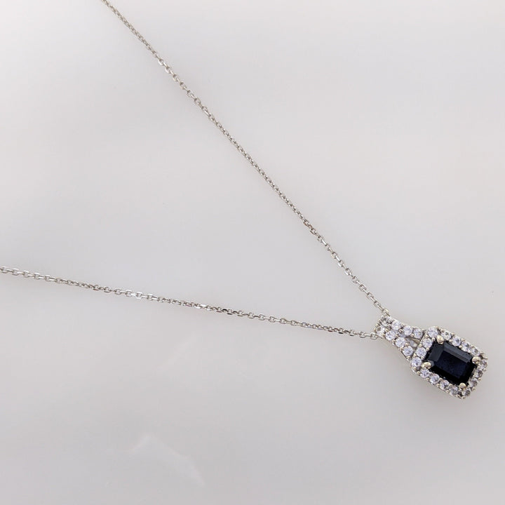 14K WHITE SAPPHIRE EMERALD CUT 5X7 WITH .48 DIAMOND TOTAL WEIGHT (24) ESTATE PENDANT & CHAIN 3.9 GRAMS