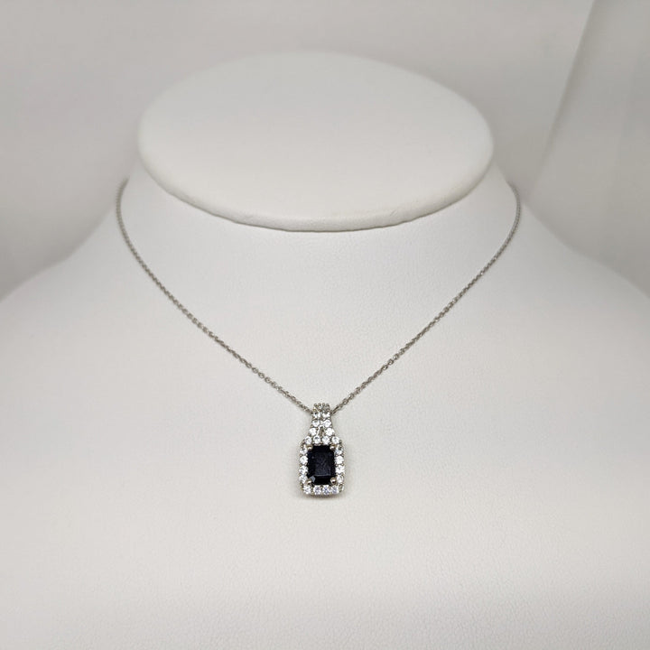 14K WHITE SAPPHIRE EMERALD CUT 5X7 WITH .48 DIAMOND TOTAL WEIGHT (24) ESTATE PENDANT & CHAIN 3.9 GRAMS