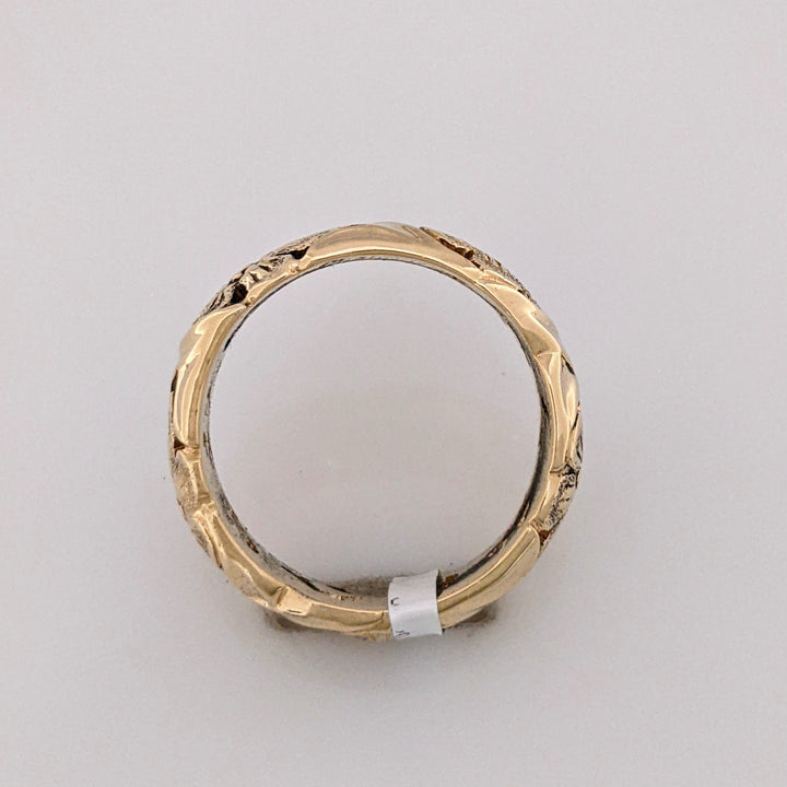 14K .06 CARAT TOTAL SI2 I DIAMOND ROUND FLORAL 6.7MM ESTATE BAND 6.3 GRAMS