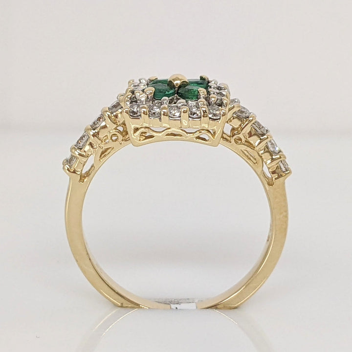 14K EMERALD ROUND (4) 2.4MM WITH .50 DIAMOND TOTAL WEIGHT ESTATE RING 3.9 GRAMS