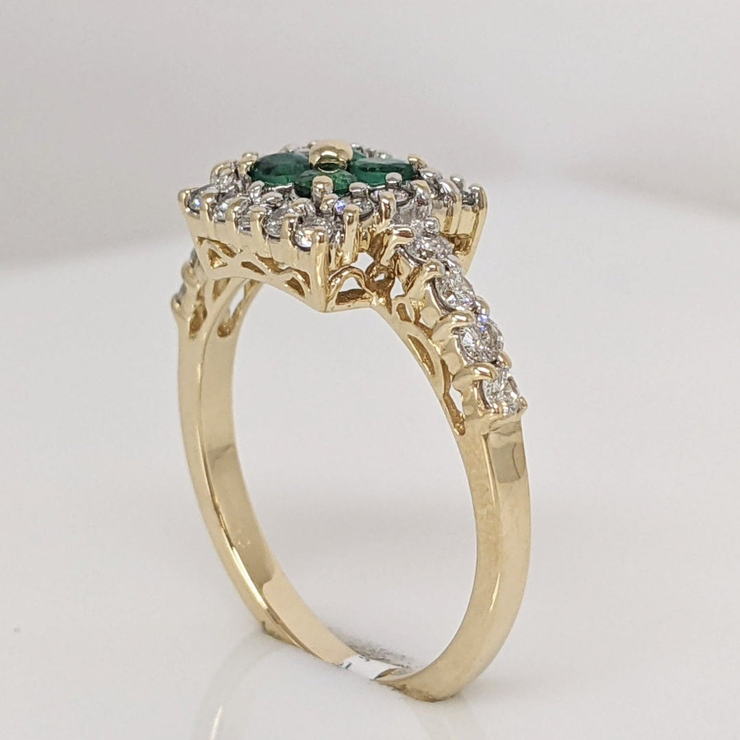 14K EMERALD ROUND (4) 2.4MM WITH .50 DIAMOND TOTAL WEIGHT ESTATE RING 3.9 GRAMS