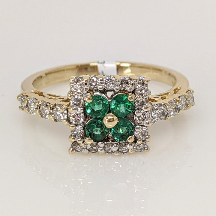 14K EMERALD ROUND (4) 2.4MM WITH .50 DIAMOND TOTAL WEIGHT ESTATE RING 3.9 GRAMS