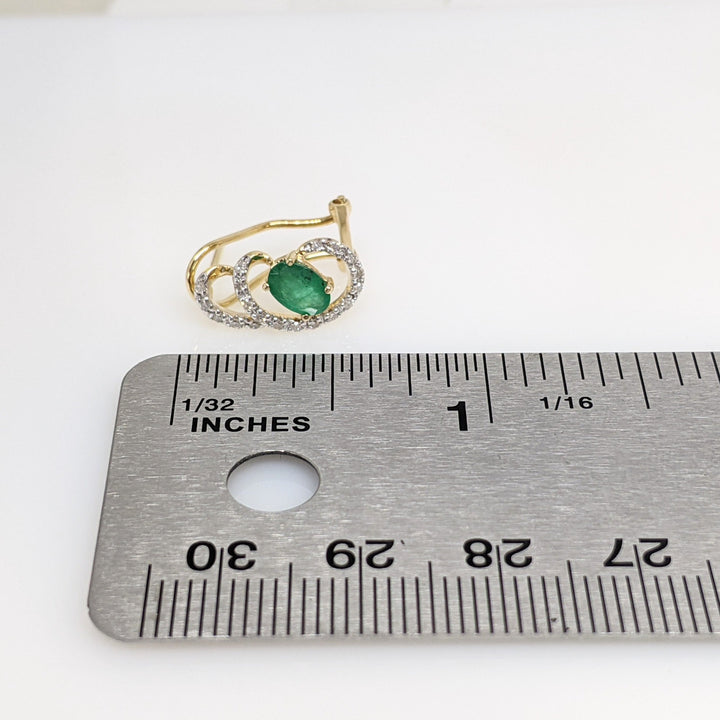 14K EMERALD OVAL 4X6 (3) WITH MELEE SWIRL ESTATE PENDANT, CHAIN, AND EARRING SET 5.1 GRAMS