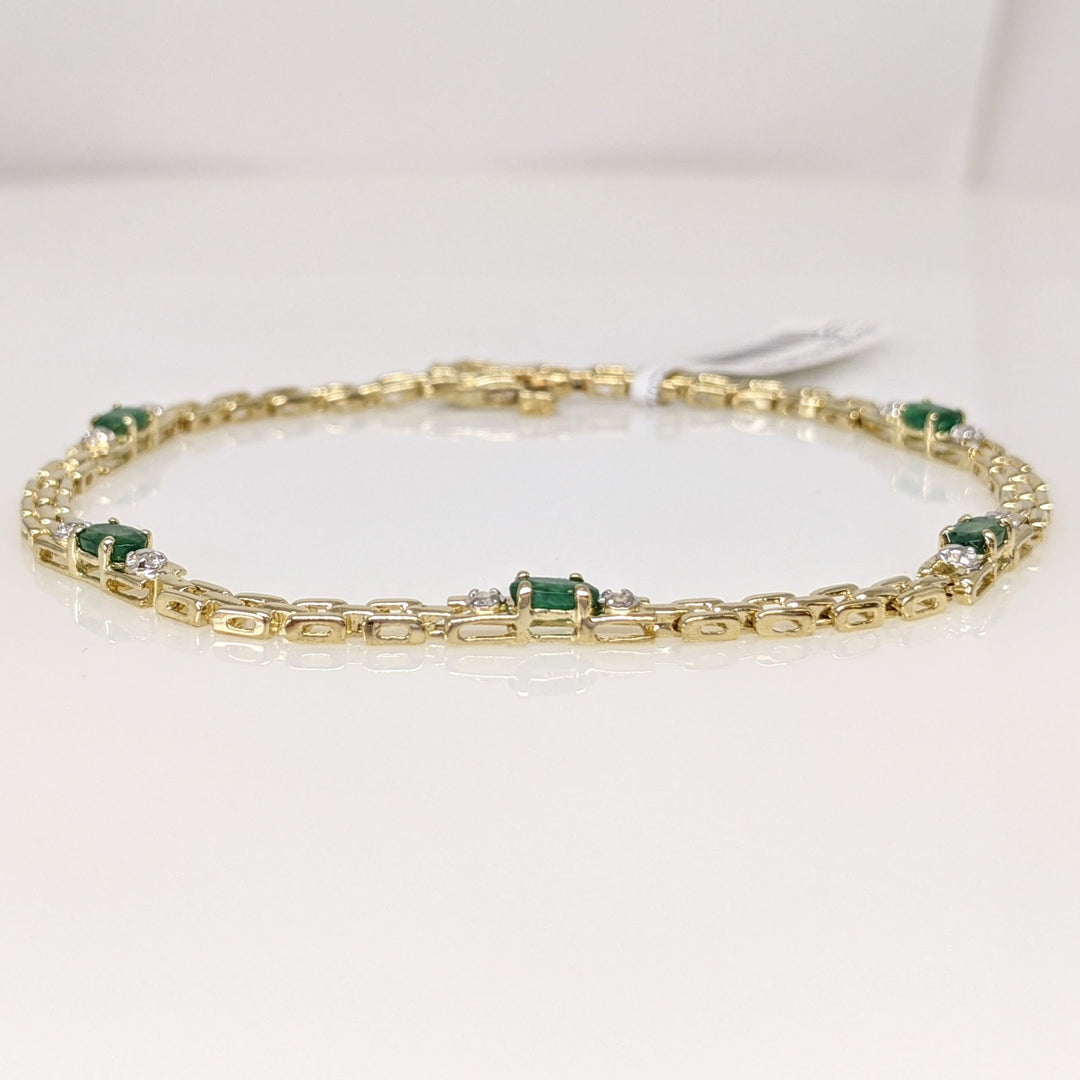 10K EMERALD OVAL (5) 3X5 WITH (2) MELEE ESTATE BRACELET 5.6 GRAMS