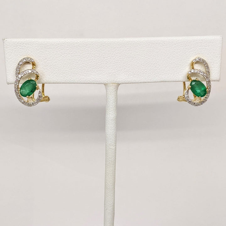 14K EMERALD OVAL 4X6 (3) WITH MELEE SWIRL ESTATE PENDANT, CHAIN, AND EARRING SET 5.1 GRAMS