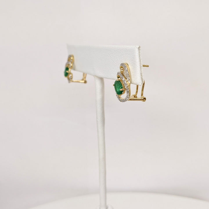 14K EMERALD OVAL 4X6 (3) WITH MELEE SWIRL ESTATE PENDANT, CHAIN, AND EARRING SET 5.1 GRAMS