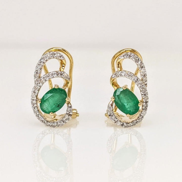 14K EMERALD OVAL 4X6 (3) WITH MELEE SWIRL ESTATE PENDANT, CHAIN, AND EARRING SET 5.1 GRAMS