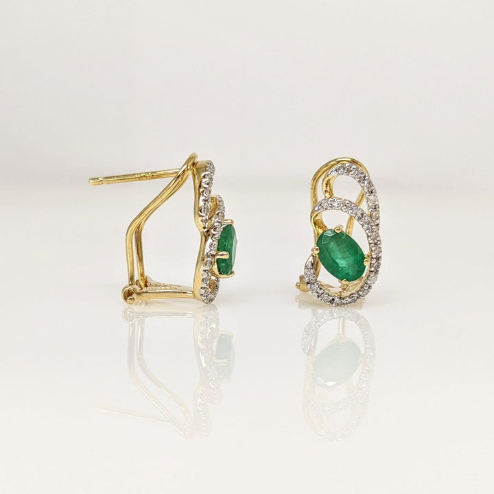 14K EMERALD OVAL 4X6 (3) WITH MELEE SWIRL ESTATE PENDANT, CHAIN, AND EARRING SET 5.1 GRAMS