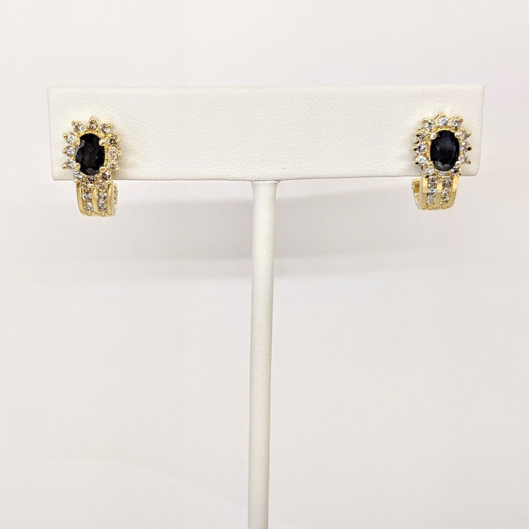 14K SAPPHIRE OVAL 4X6 WITH (36) MELEE ESTATE EARRINGS 4.7 GRAMS