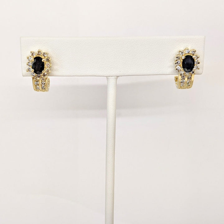 14K SAPPHIRE OVAL 4X6 WITH (36) MELEE ESTATE EARRINGS 4.7 GRAMS