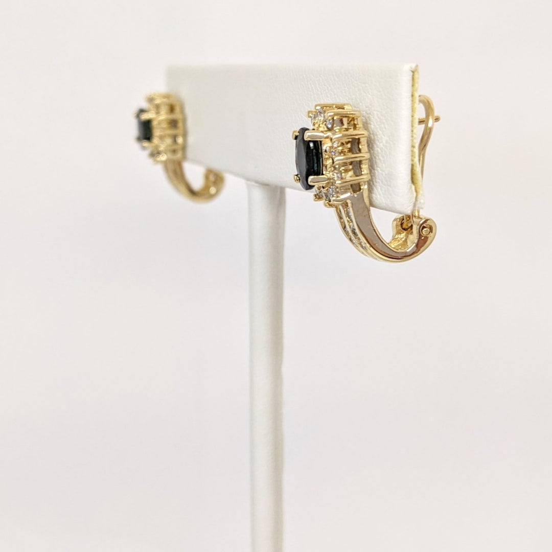 14K SAPPHIRE OVAL 4X6 WITH (36) MELEE ESTATE EARRINGS 4.7 GRAMS