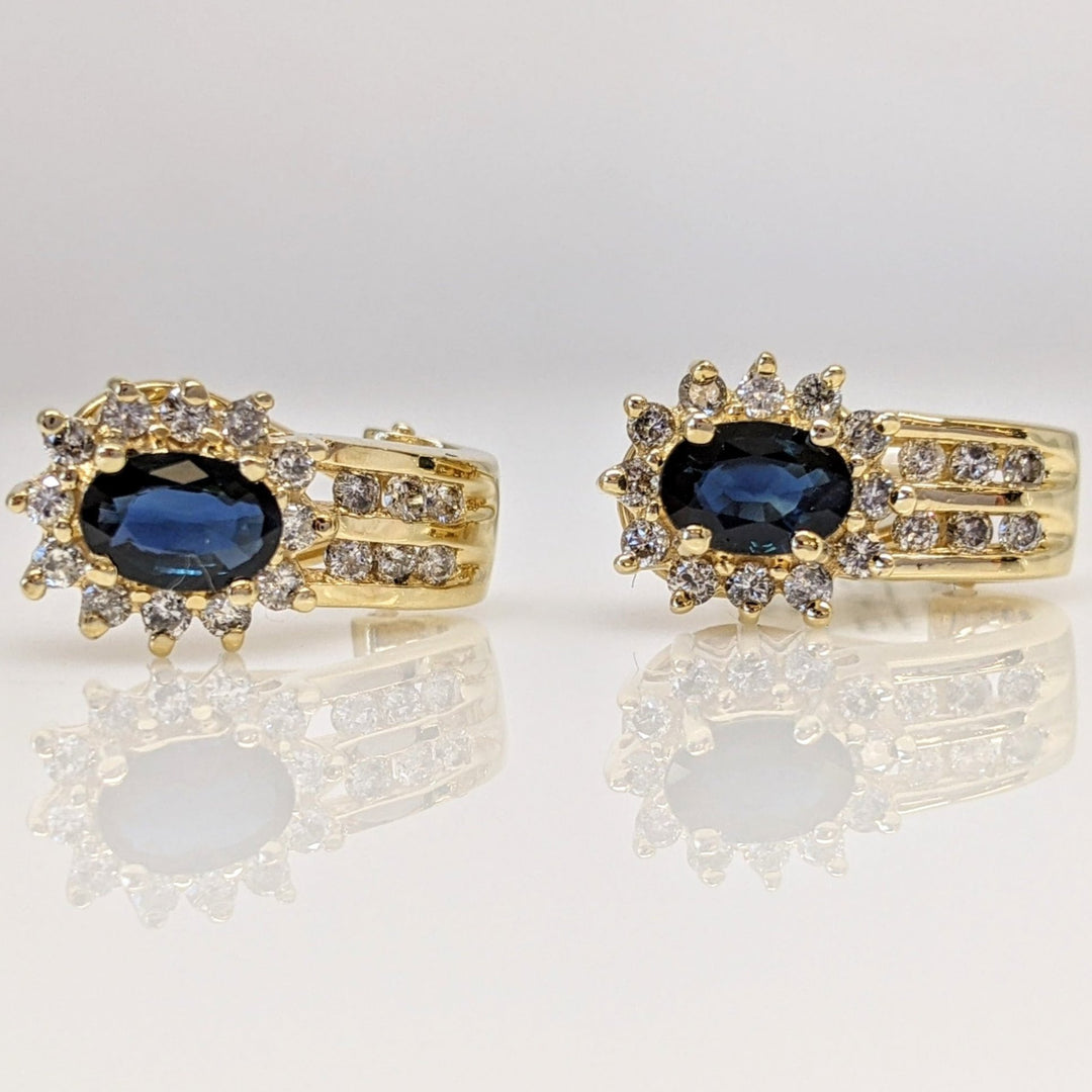 14K SAPPHIRE OVAL 4X6 WITH (36) MELEE ESTATE EARRINGS 4.7 GRAMS
