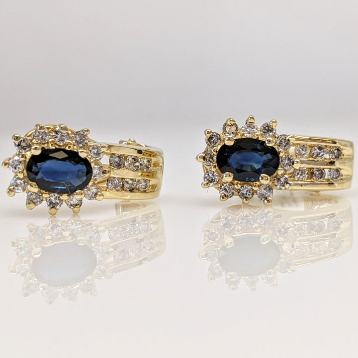 14K SAPPHIRE OVAL 4X6 WITH (36) MELEE ESTATE EARRINGS 4.7 GRAMS