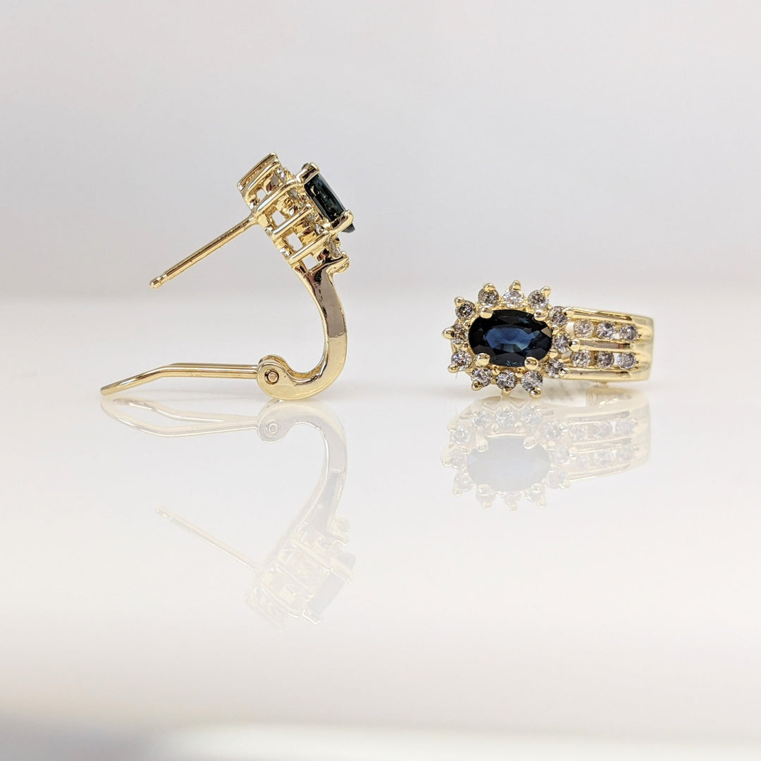 14K SAPPHIRE OVAL 4X6 WITH (36) MELEE ESTATE EARRINGS 4.7 GRAMS