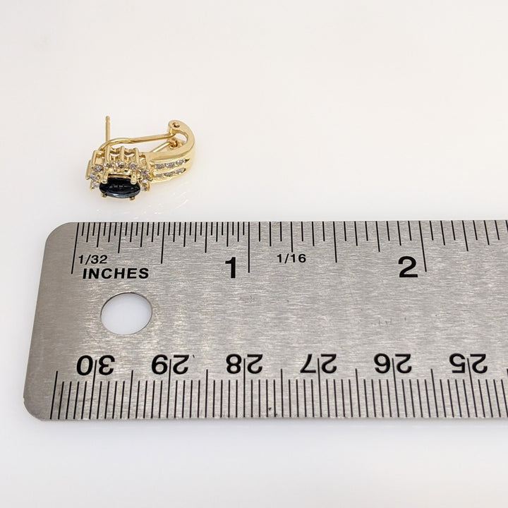 14K SAPPHIRE OVAL 4X6 WITH (36) MELEE ESTATE EARRINGS 4.7 GRAMS