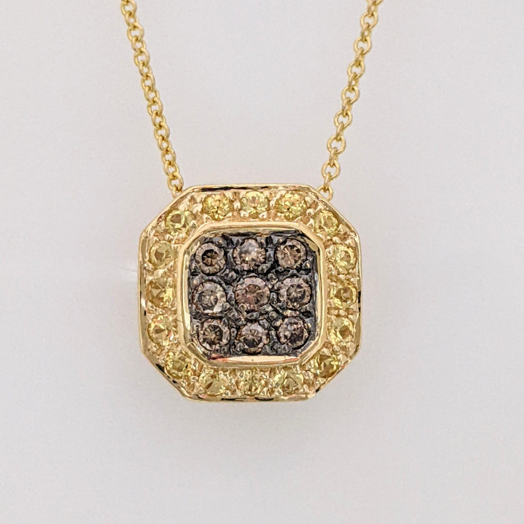 14K .50 CARAT TOTAL WEIGHT I1 (9) CHAMPAGNE (16) YELLOW DIAMOND ESTATE PENDANT & CHAIN 4.0 GRAMS