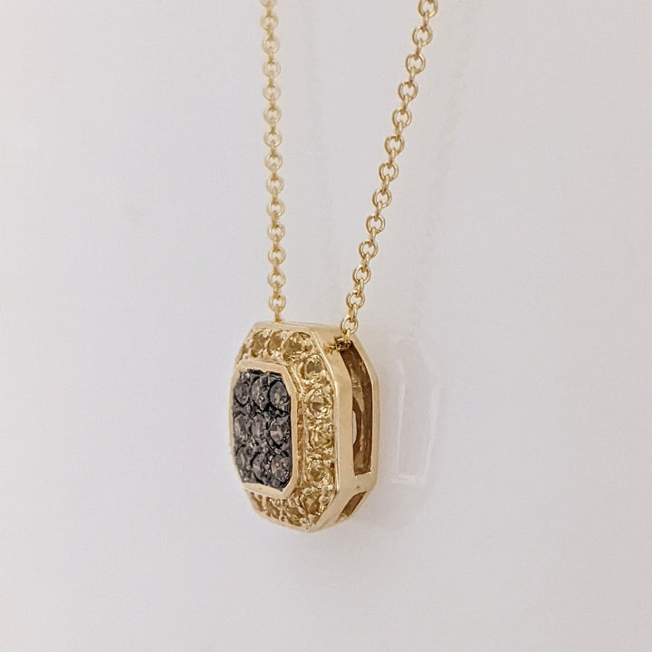 14K .50 CARAT TOTAL WEIGHT I1 (9) CHAMPAGNE (16) YELLOW DIAMOND ESTATE PENDANT & CHAIN 4.0 GRAMS