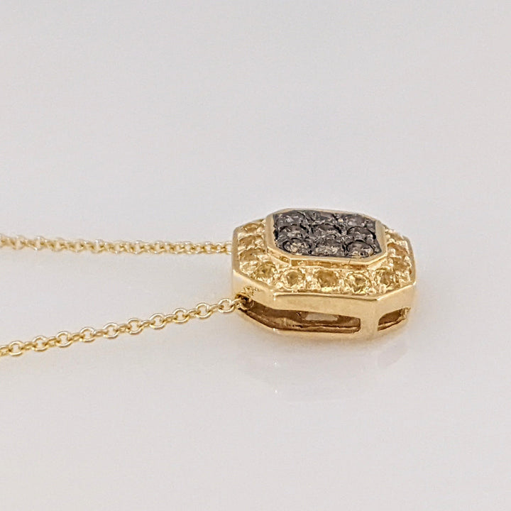14K .50 CARAT TOTAL WEIGHT I1 (9) CHAMPAGNE (16) YELLOW DIAMOND ESTATE PENDANT & CHAIN 4.0 GRAMS