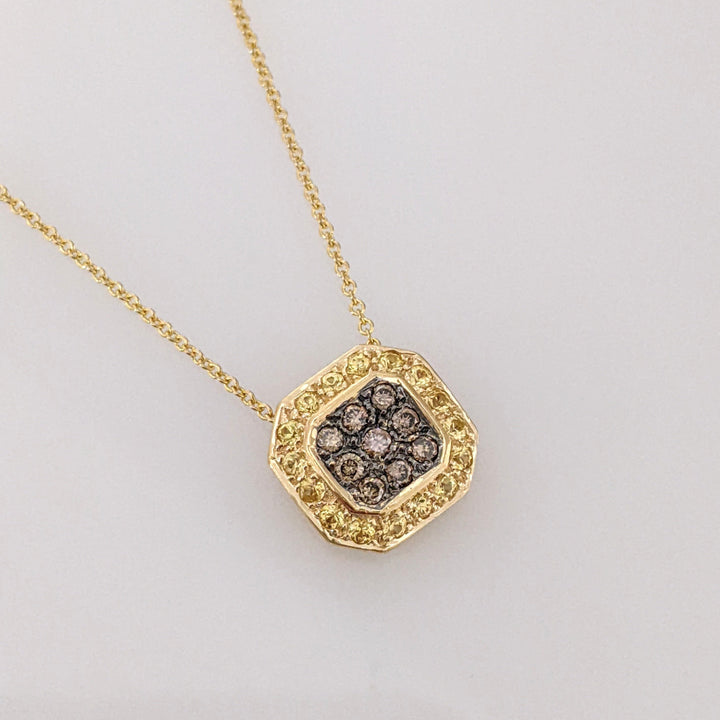 14K .50 CARAT TOTAL WEIGHT I1 (9) CHAMPAGNE (16) YELLOW DIAMOND ESTATE PENDANT & CHAIN 4.0 GRAMS