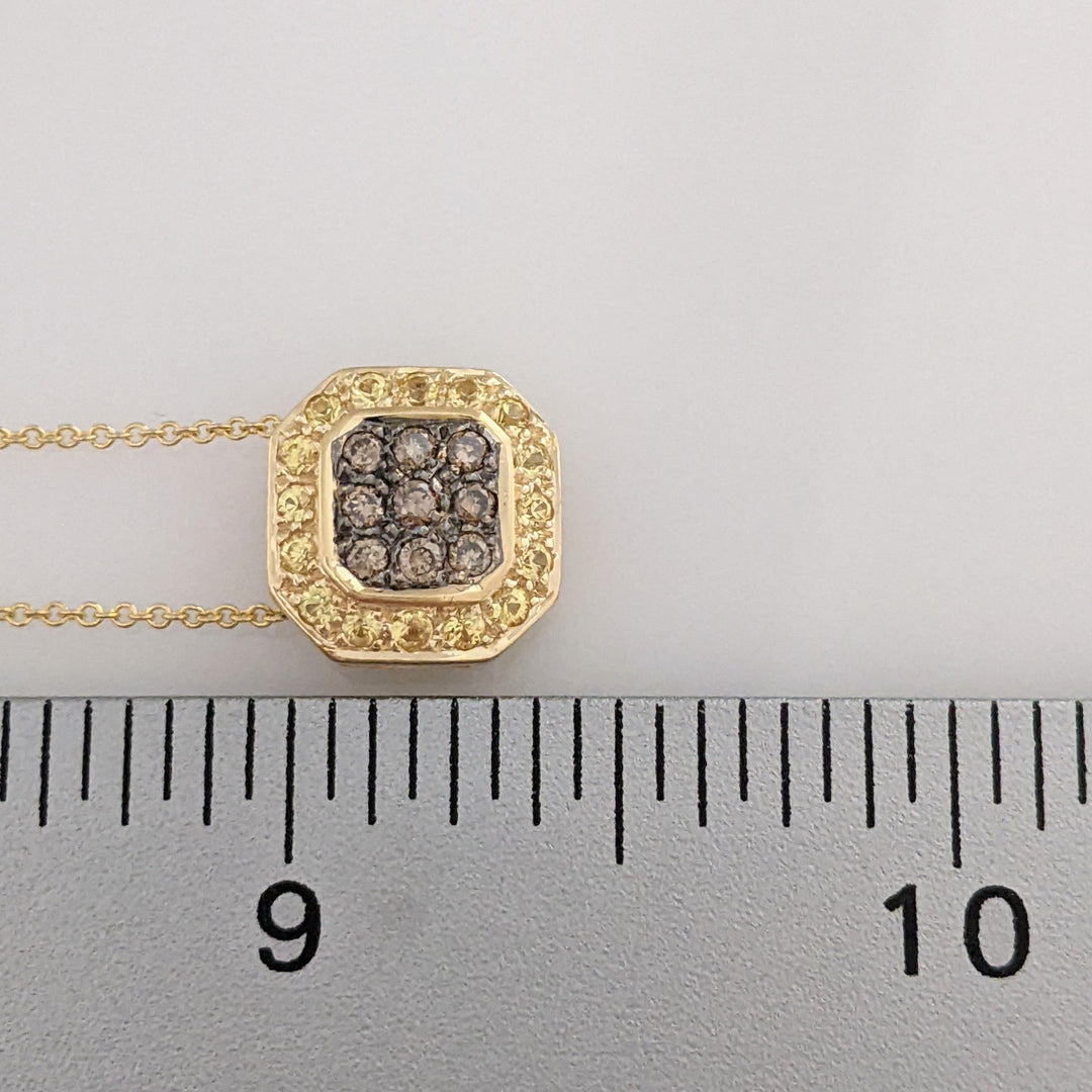 14K .50 CARAT TOTAL WEIGHT I1 (9) CHAMPAGNE (16) YELLOW DIAMOND ESTATE PENDANT & CHAIN 4.0 GRAMS